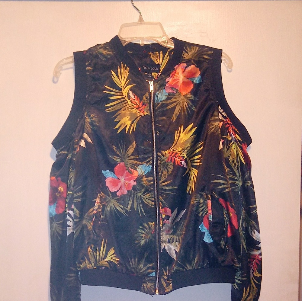 Cold shoulder floral bomber jacket